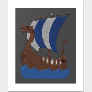 Viking Ship blue with water Posters and Art